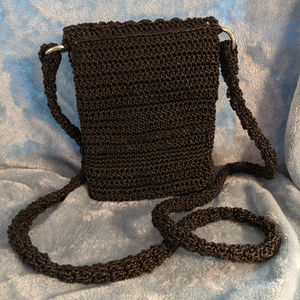 Leather Crochet Black Cross Body Bag OOAK